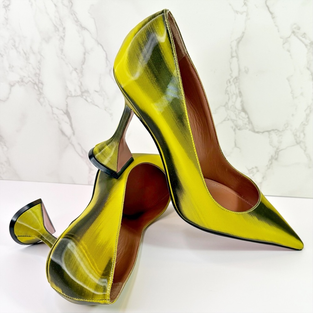Rare Amina Muaddi “Ami” Patent Leather “Flou Yellow” Pumps